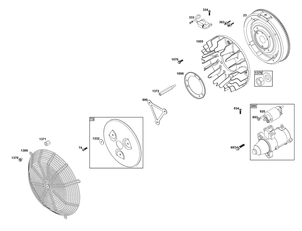 Flywheel, Ignition, And Starter Group Diagram and Parts List for 613277-0010-E1  Briggs and Stratton Engine